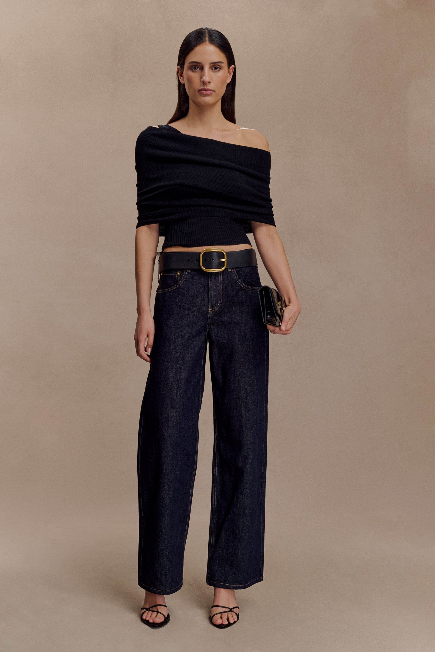 Top en tricot asymétrique en mélange de cachemire Sierra - Noir
