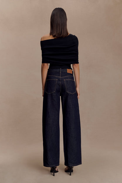 Top en tricot asymétrique en mélange de cachemire Sierra - Noir