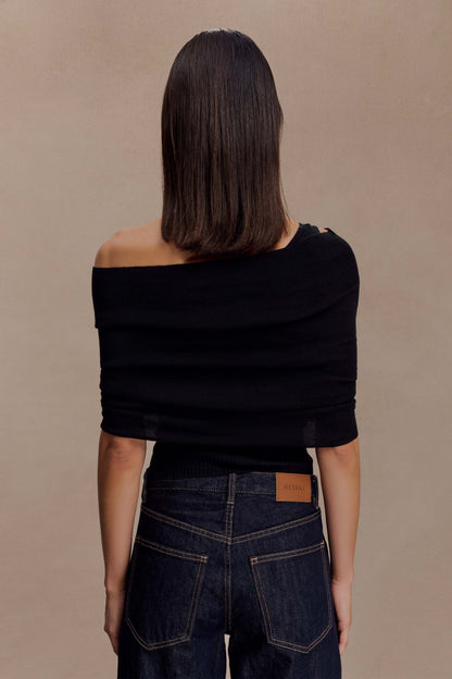 Top en tricot asymétrique en mélange de cachemire Sierra - Noir