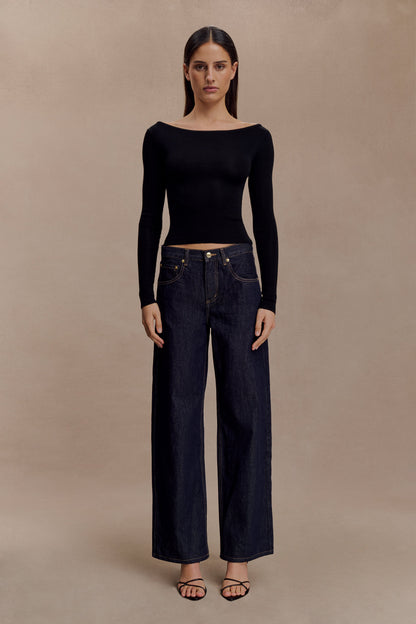 Paedyn Haut à manches longues en laine mérinos côtelée - Noir