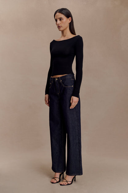 Paedyn Haut à manches longues en laine mérinos côtelée - Noir