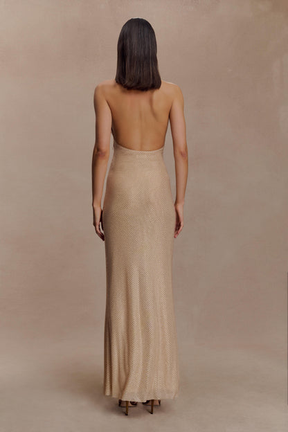 Robe Maxi Harriet à Col Halter et Diamants - Or Sable