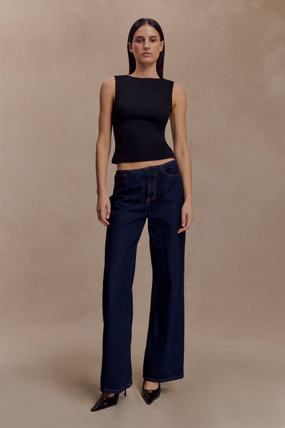 Top en crêpe de scuba à dos ouvert Kyra - Noir