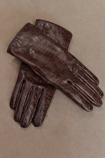 Gants en simili cuir croco Atlas - Chocolat