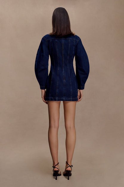 Cosmala Robe Mini en Jean à Manches Longues - Bleu Indigo