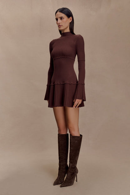 Mini-robe en tricot côtelé Adena - Chocolat