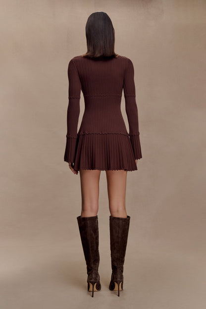 Mini-robe en tricot côtelé Adena - Chocolat