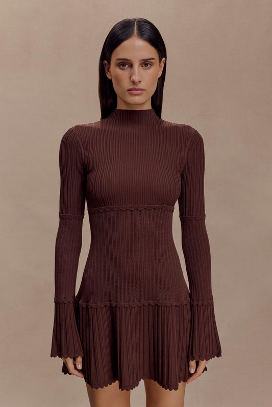 Mini-robe en tricot côtelé Adena - Chocolat