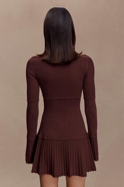 Mini-robe en tricot côtelé Adena - Chocolat