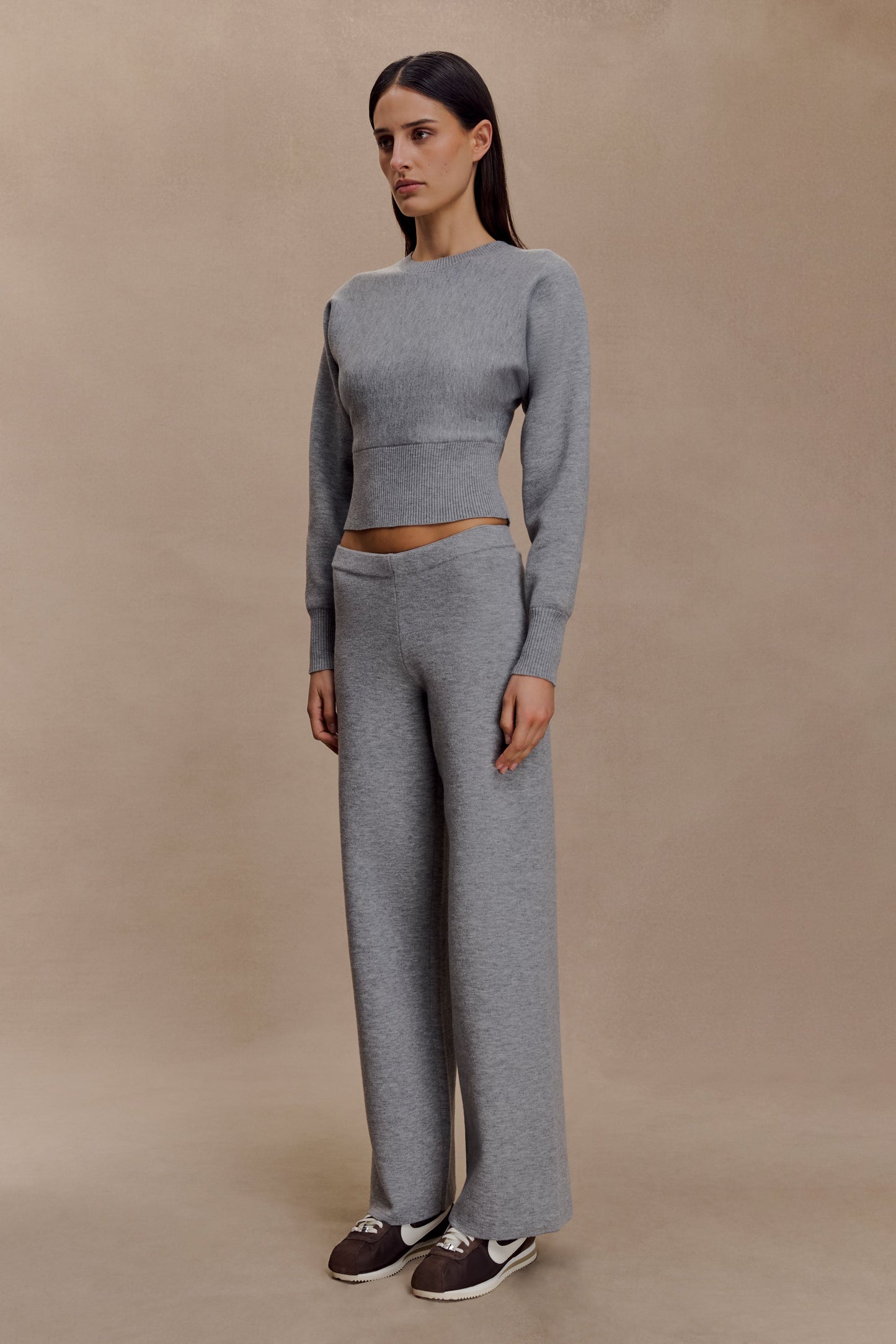 Pantalons en tricot à jambes droites Kerrymae - Gris chiné