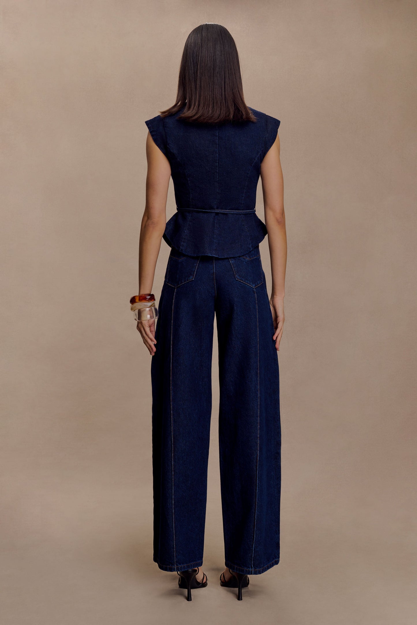 Top en jean à laçage structuré Charley - Bleu indigo