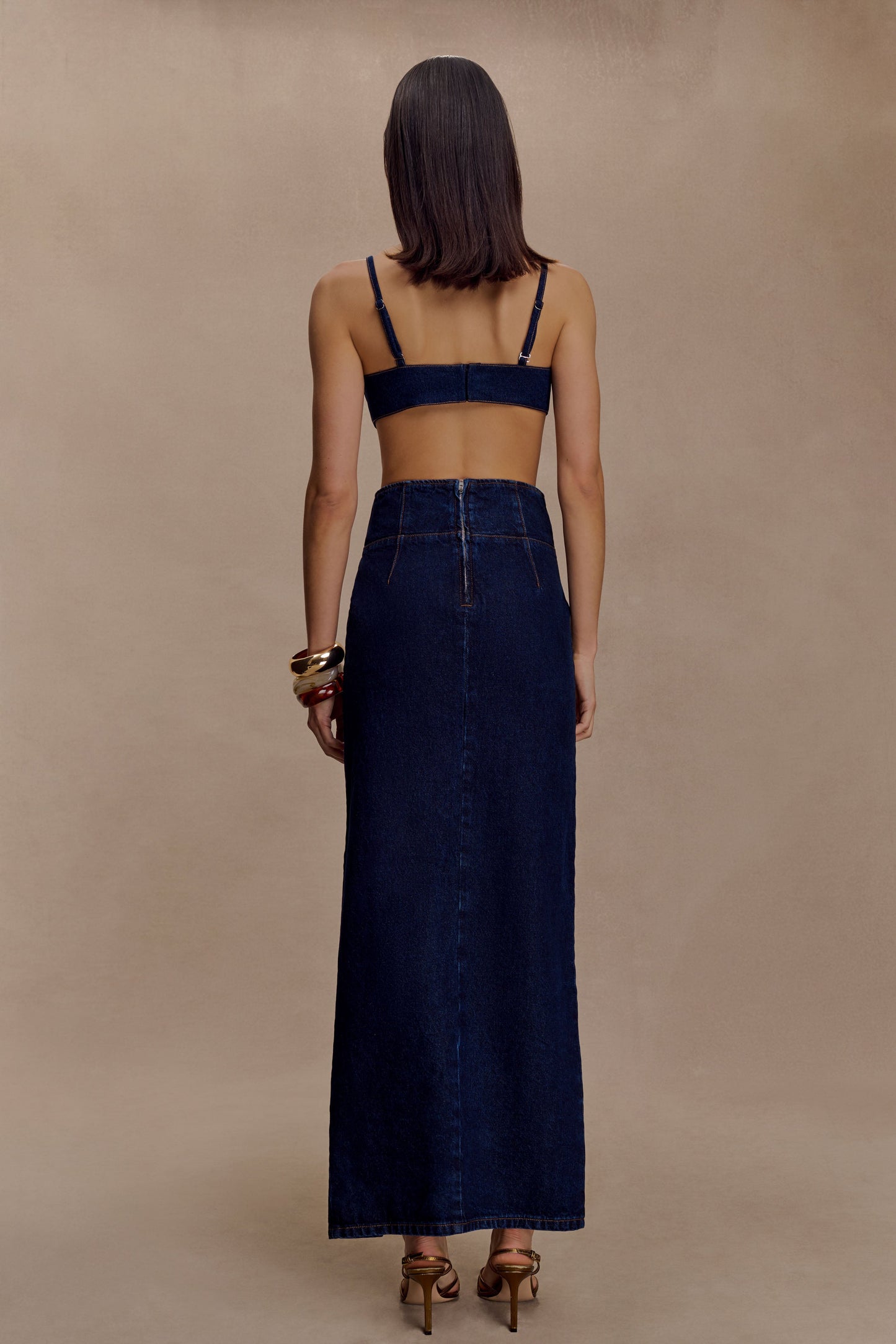 Jupe Maxi en Jean Maylena à Taille Haute - Bleu Indigo