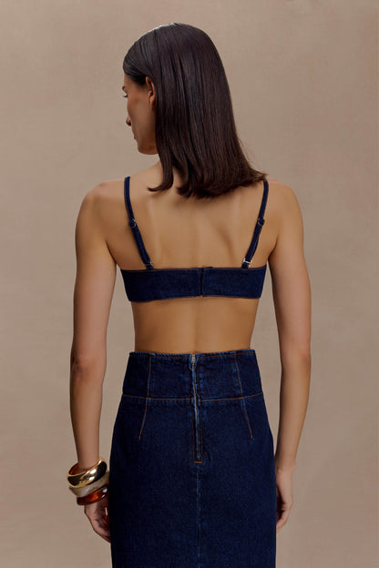 Bralette courte en jean Belle - Bleu indigo