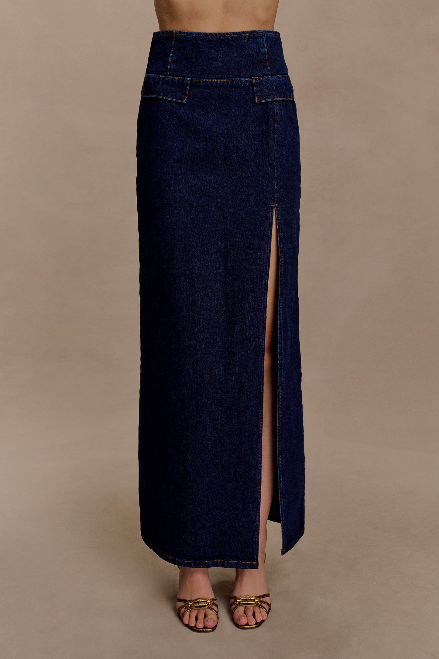 Jupe Maxi en Jean Maylena à Taille Haute - Bleu Indigo