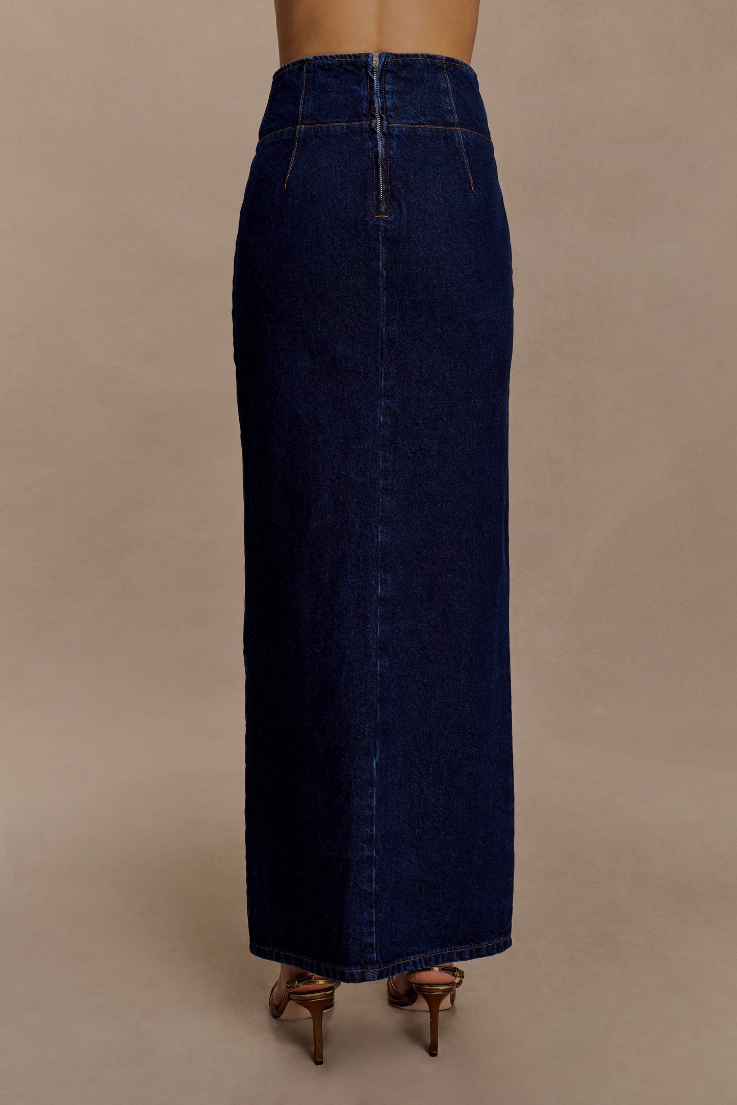 Jupe Maxi en Jean Maylena à Taille Haute - Bleu Indigo