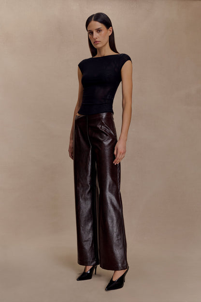 Pantalon droit en simili cuir Henry Croc - Chocolat noir