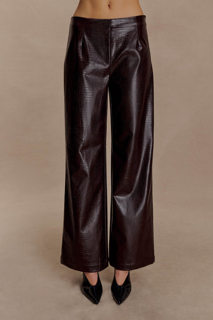 Pantalon droit en simili cuir Henry Croc - Chocolat noir