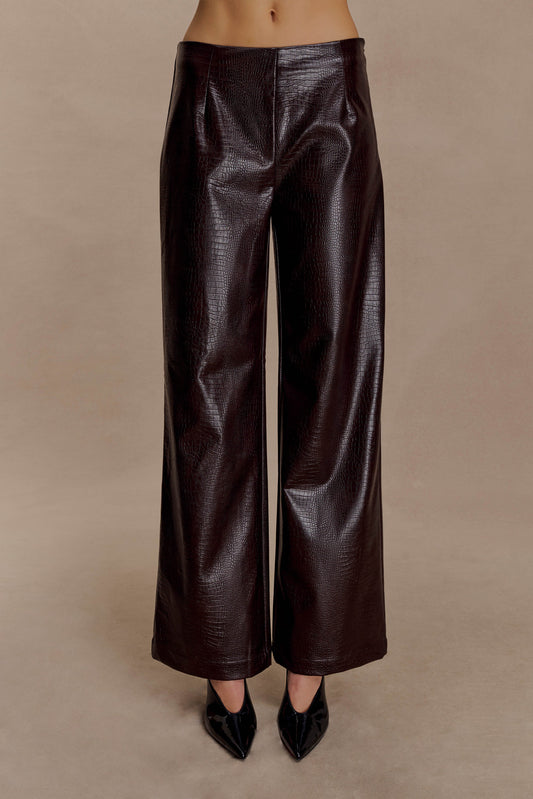 Pantalon droit en simili cuir Henry Croc - Chocolat noir