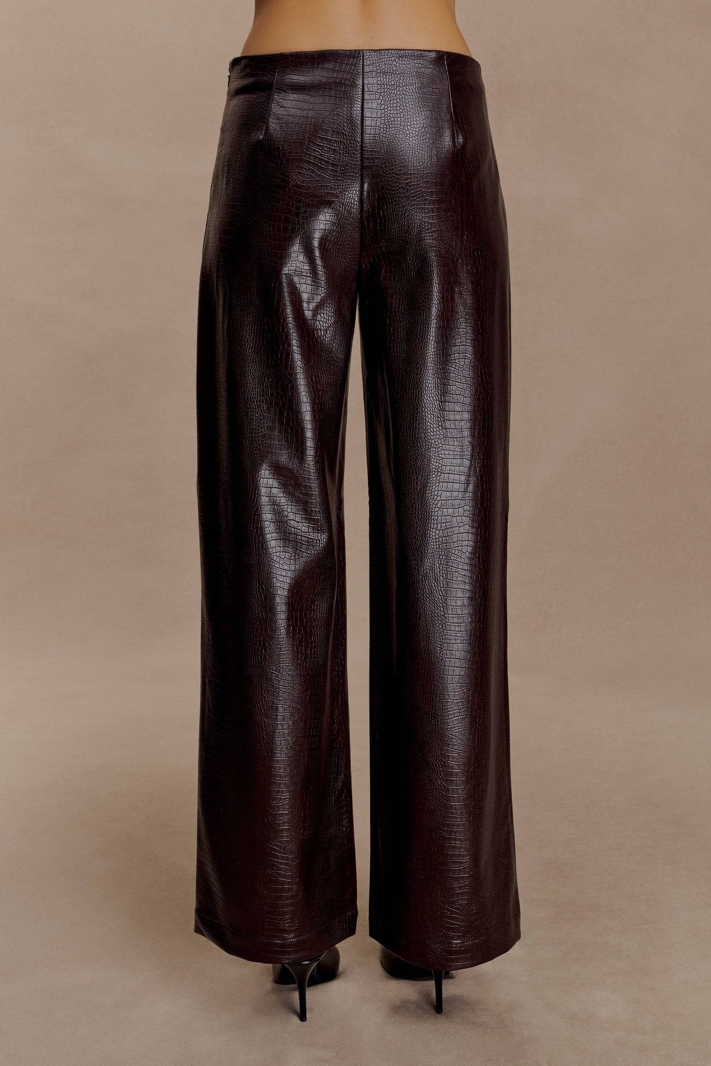 Pantalon droit en simili cuir Henry Croc - Chocolat noir