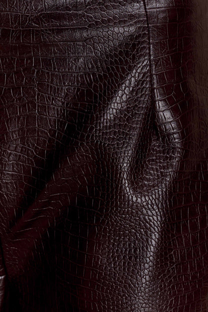 Pantalon droit en simili cuir Henry Croc - Chocolat noir