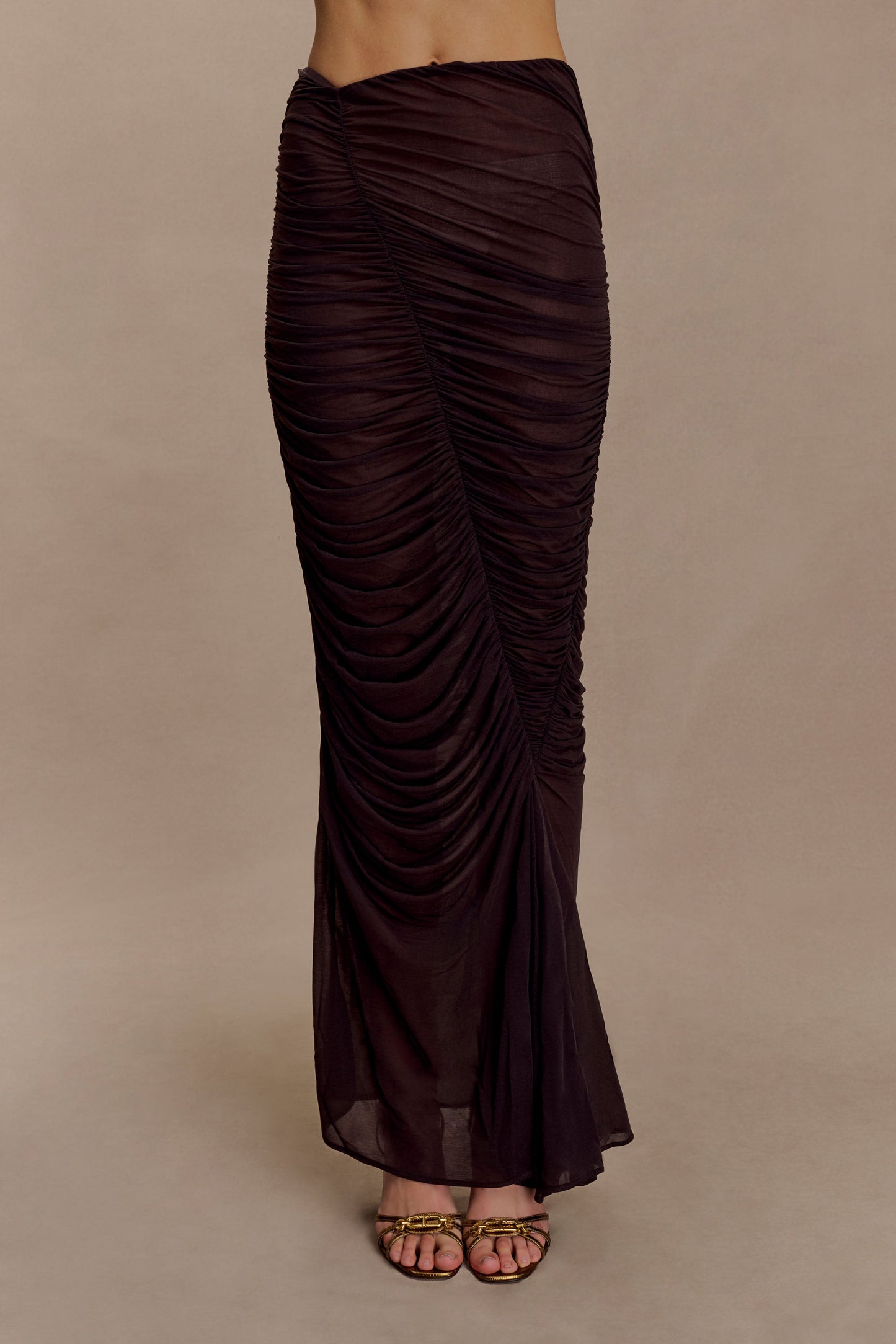 Jupe Maxi en Maille Plissée Matilda - Chocolat