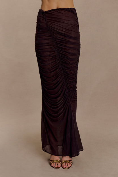Jupe Maxi en Maille Plissée Matilda - Chocolat