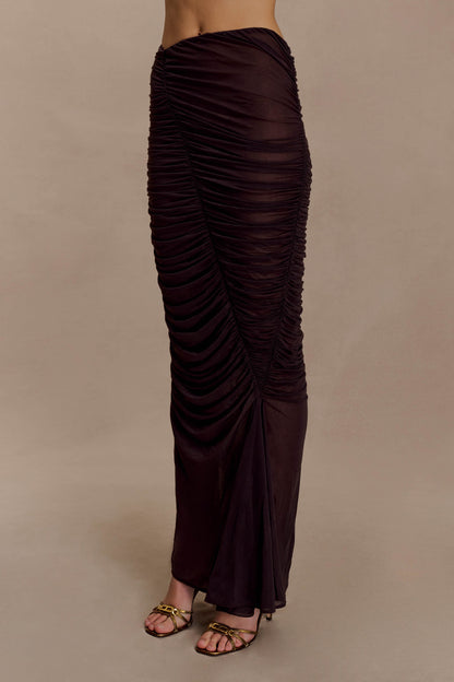 Jupe Maxi en Maille Plissée Matilda - Chocolat