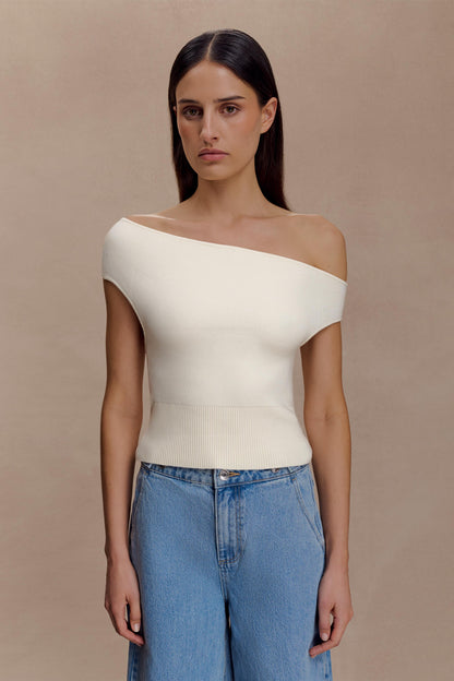 Top en tricot Carley à épaules dénudées - Ivoire