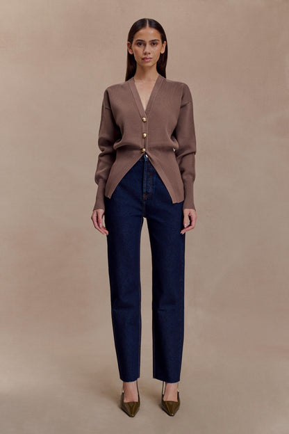Cardigan en tricot boutonné Amanda - Brun cacao