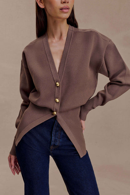 Cardigan en tricot boutonné Amanda - Brun cacao