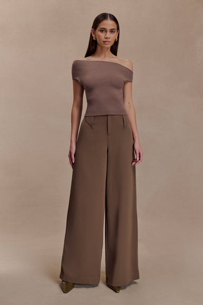 Carley Haut en Tricot Décolleté - Brun Cacao