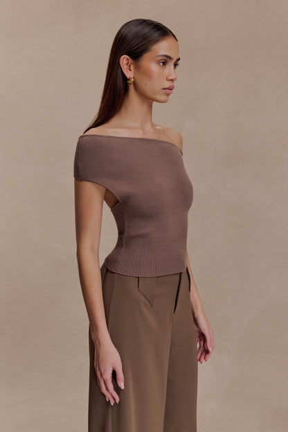 Carley Haut en Tricot Décolleté - Brun Cacao