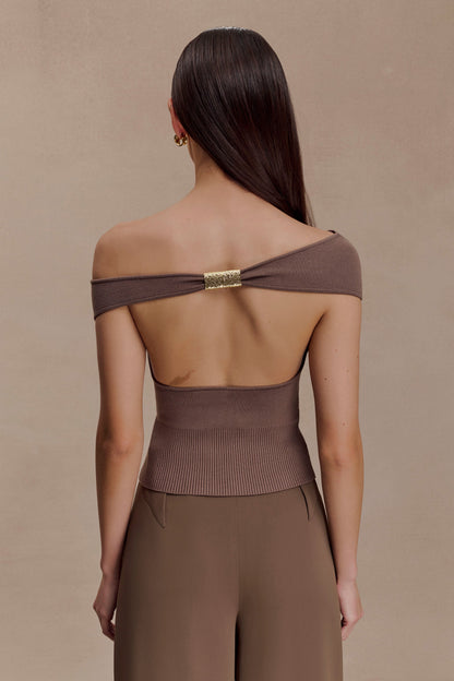 Carley Haut en Tricot Décolleté - Brun Cacao