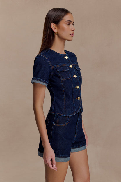 Top en jean à manches courtes et coupe ajustée Marge - Bleu indigo