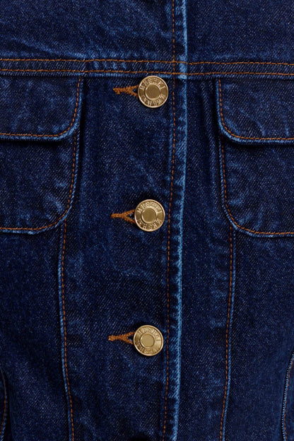 Top en jean à manches courtes et coupe ajustée Marge - Bleu indigo