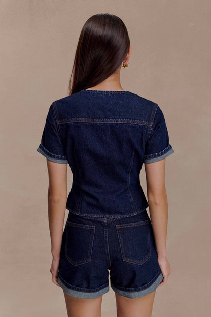 Top en jean à manches courtes et coupe ajustée Marge - Bleu indigo