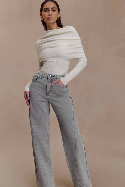 Jeans en jean à panneaux et taille mi-haute Georgette - Gris