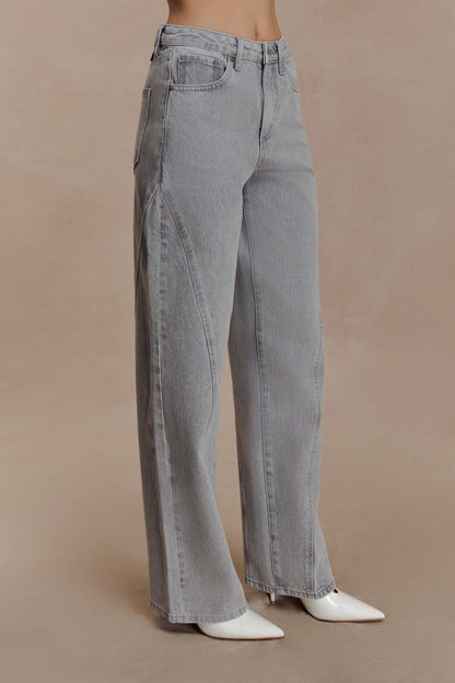 Jeans en jean à panneaux et taille mi-haute Georgette - Gris