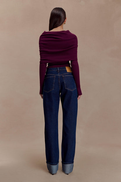 Jeans taille droite à revers Kirralee - Bleu indigo