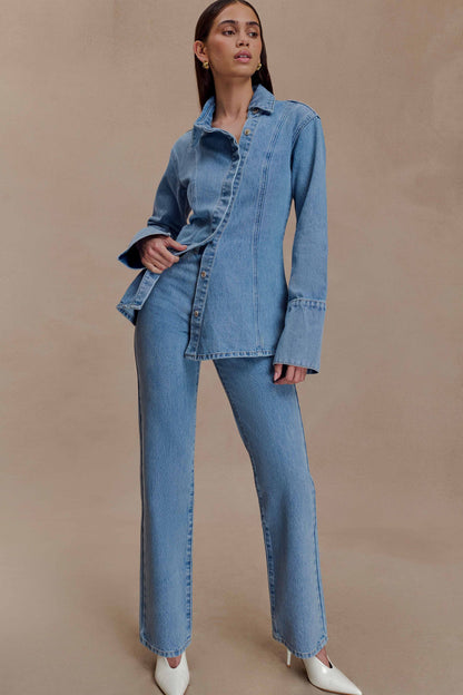 Jean droit taille haute Janine - Bleu classique