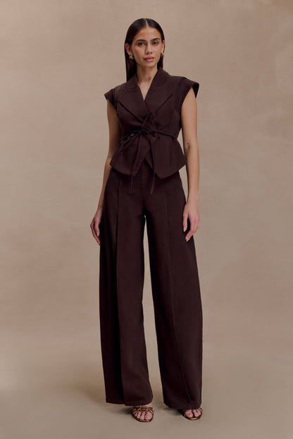 Top en jean à laçage structuré Charley - Chocolat