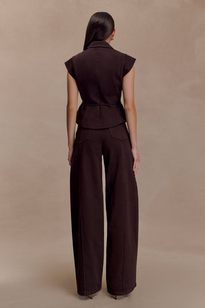 Top en jean à laçage structuré Charley - Chocolat