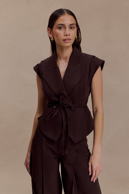 Top en jean à laçage structuré Charley - Chocolat