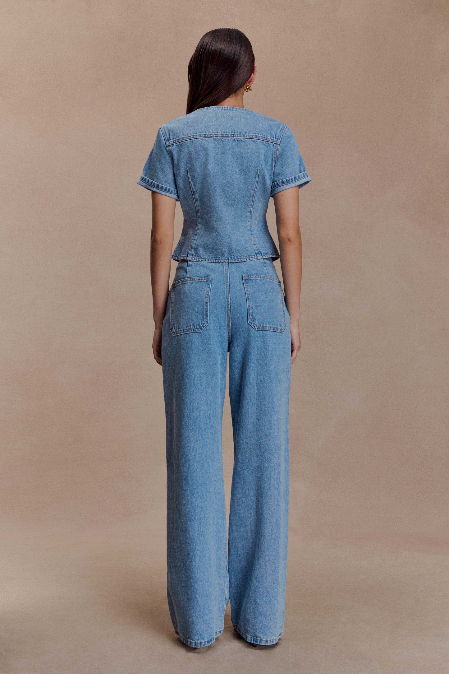 Top en jean à manches courtes et coupe ajustée Marge - Bleu classique