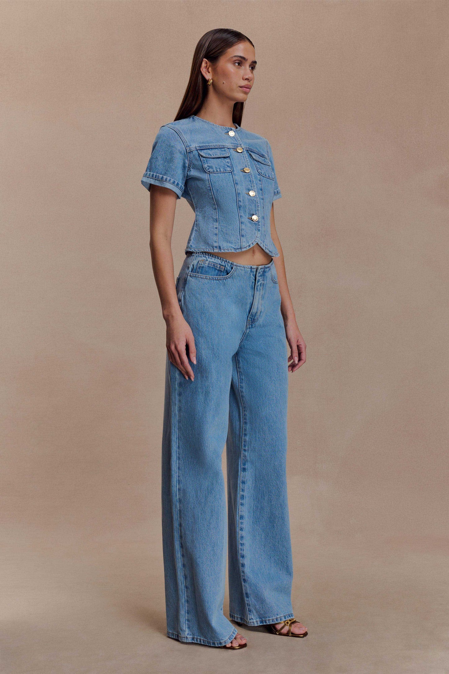 Top en jean à manches courtes et coupe ajustée Marge - Bleu classique