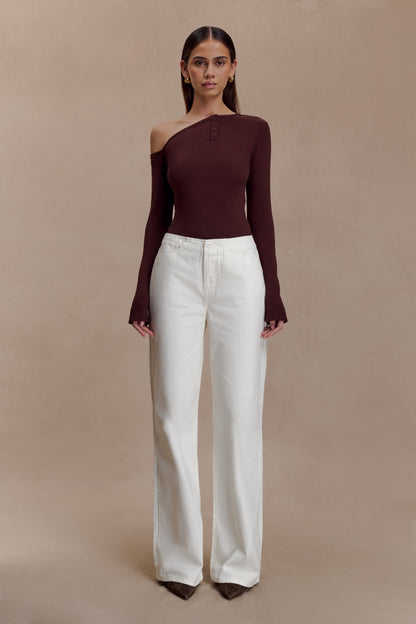 Top Maelle à manches longues et épaules dénudées - Chocolat foncé