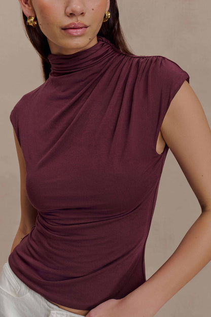 Freesia High Neck Sleeveless Top - Mahogany