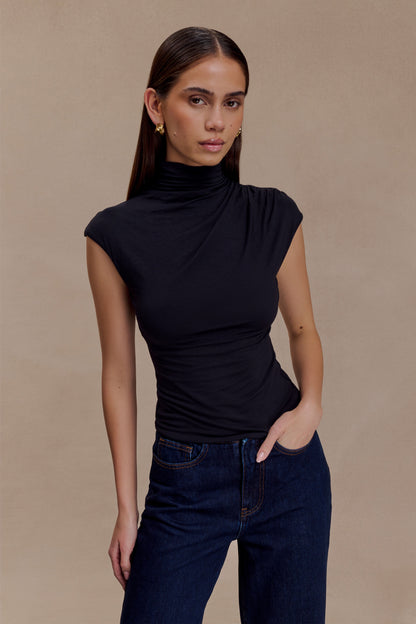 Freesia High Neck Sleeveless Top - Black