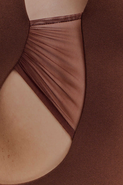 Robe Maxi en Crêpe et Maille Aubree - Chocolat/Moka