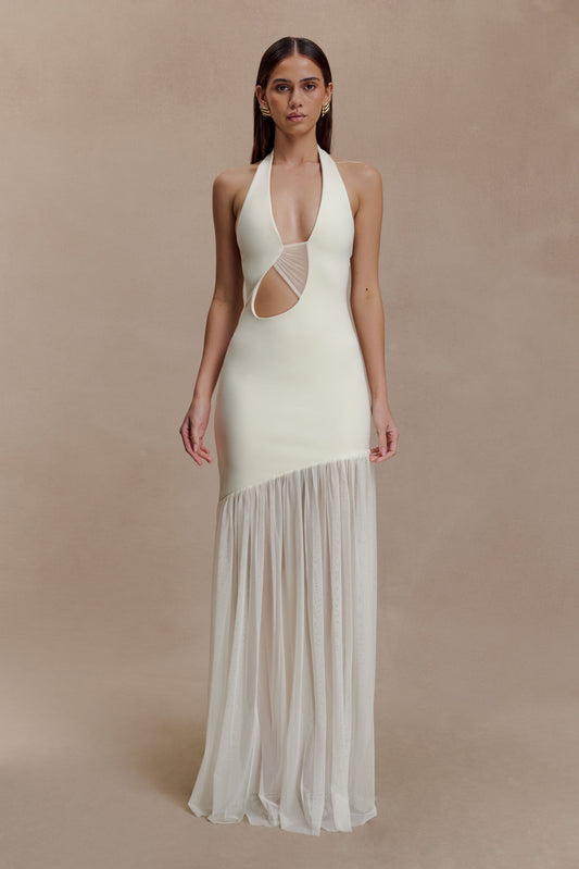 Aubree Robe Maxi en Crêpe et Mèche - Ivoire
